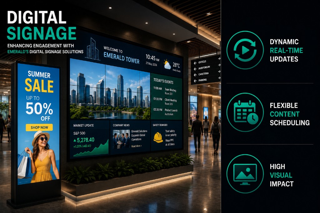 Interactive digital signage kiosk with dynamic content display
