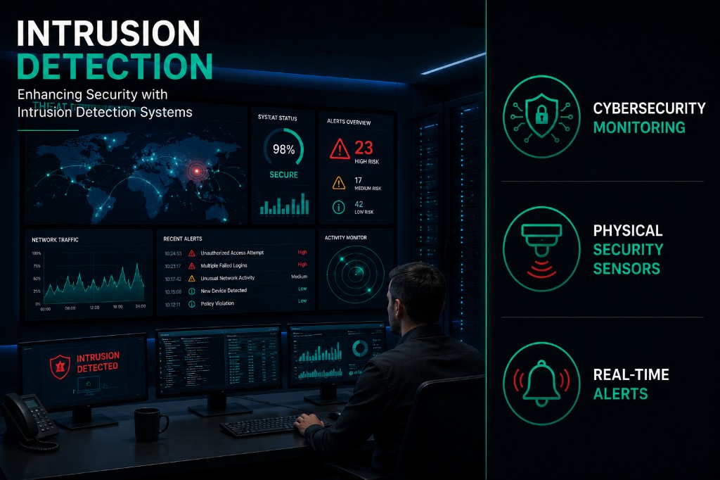 Intrusion detection system monitoring for unauthorized access and security breaches