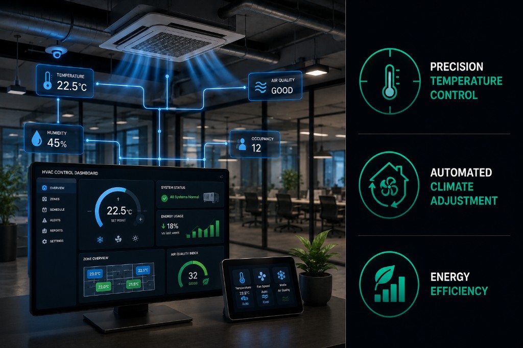 HVAC control interface with smart thermostat and climate management